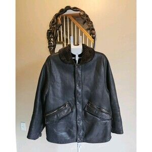 Giorgio Armani Vintage 80s 90s Black Shearling Jacket Mens 48 Mouton Suede Coat